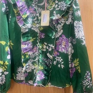 Floral Ruffle Blouse in Green and Purple